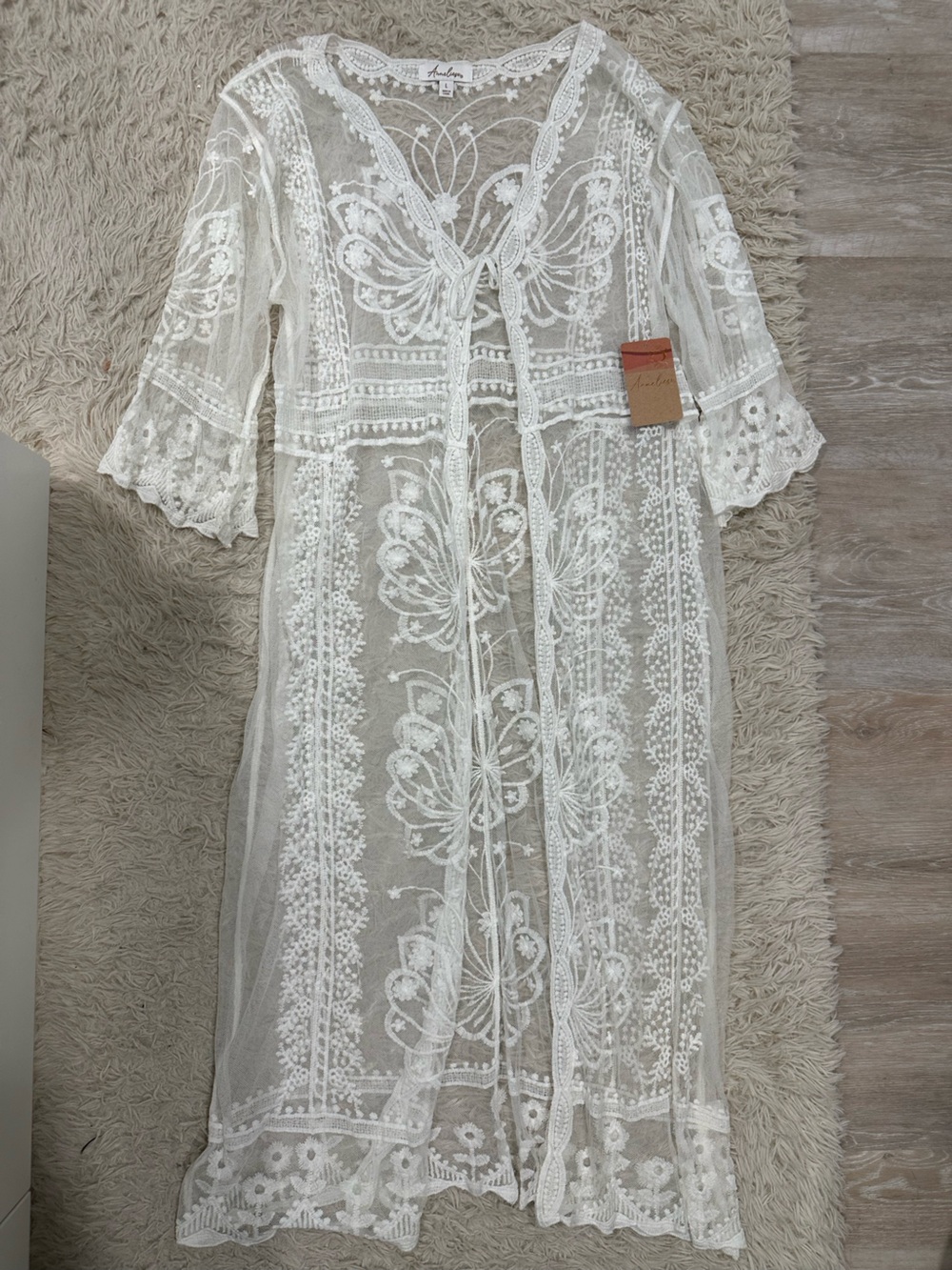 Sheer Embroidered Tunic Cover-Up in White